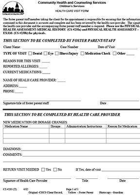 Health Care Visit form