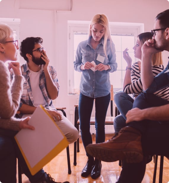 Woman talking in a support group